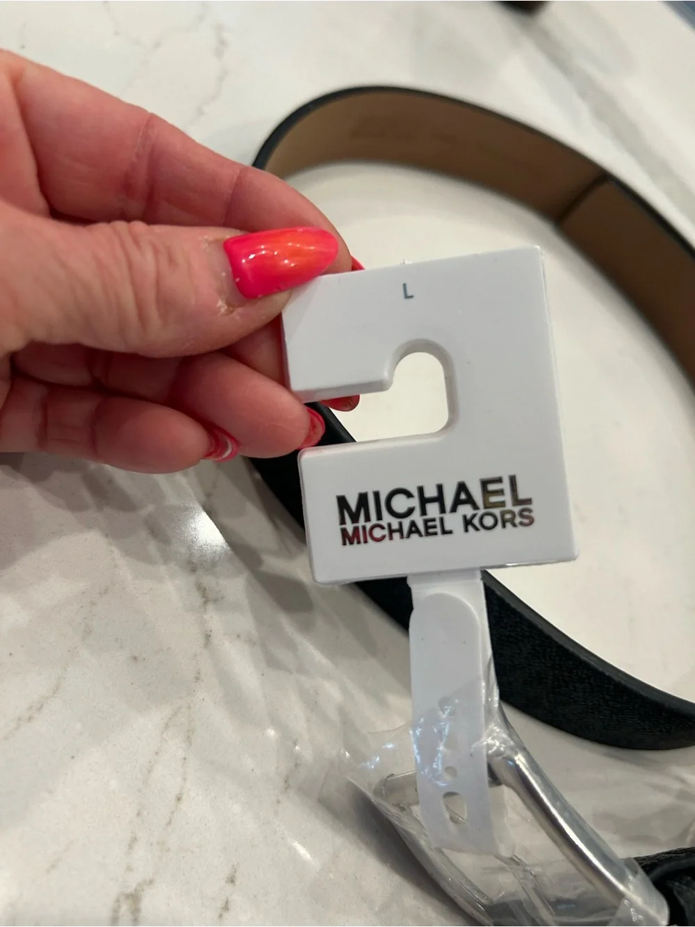 Michael Kors Black Leather Women's Belt with Silver Buckle